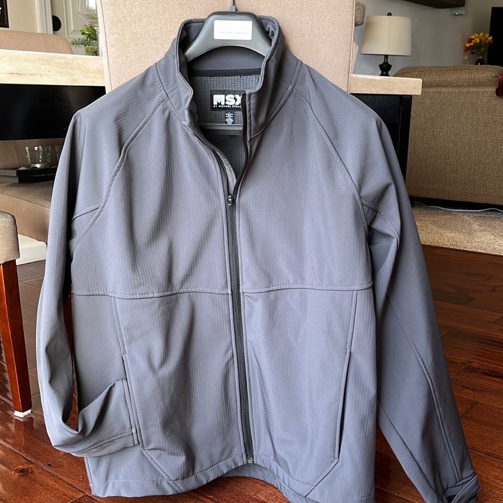 Michael Strahan Collection lightweight Grey jacket, adjustable cuff, size large
